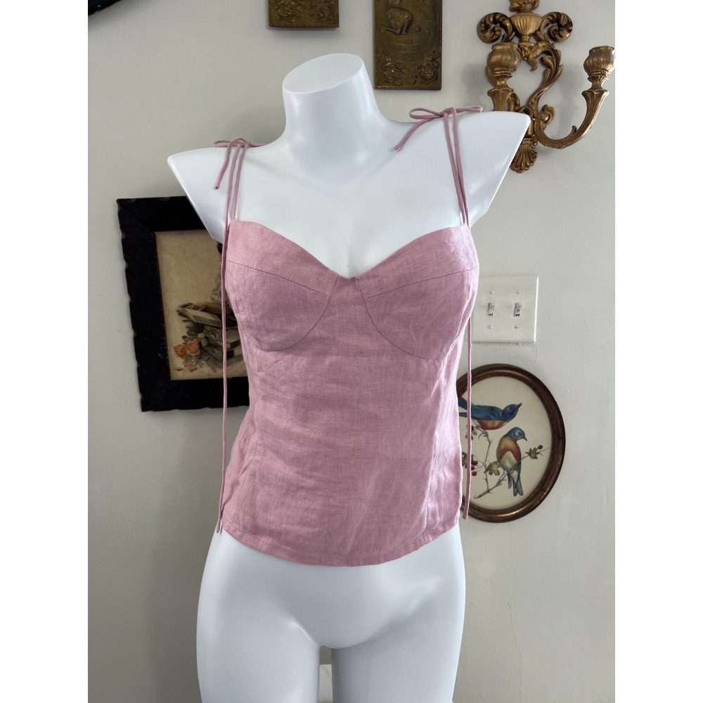 Reformation Pink 100% Linen Corset Bustier Crop Top Womens Size 10 65Q